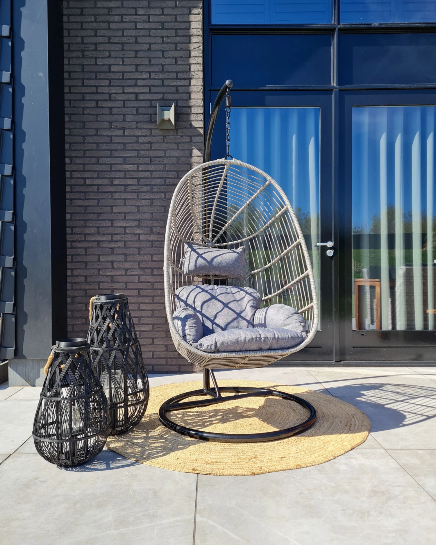 Silla Colgante De Ratán Gris Con Soporte CASOLI 5 Silla Colgante De Ratán Gris Con Soporte CASOLI - Imagen 3