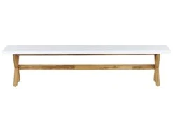 Banco De Jardín 3 Plazas De Cemento Reforzado Blanco/madera Clara OLBIA 10 Banco De Jardín 3 Plazas De Cemento Reforzado Blanco/madera Clara OLBIA -Beliani undef src sa picid 829707 type whitesh image