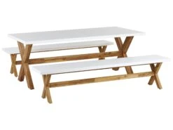 Conjunto De Mesa Con 2 Bancos, Blanco/madera Clara OLBIA