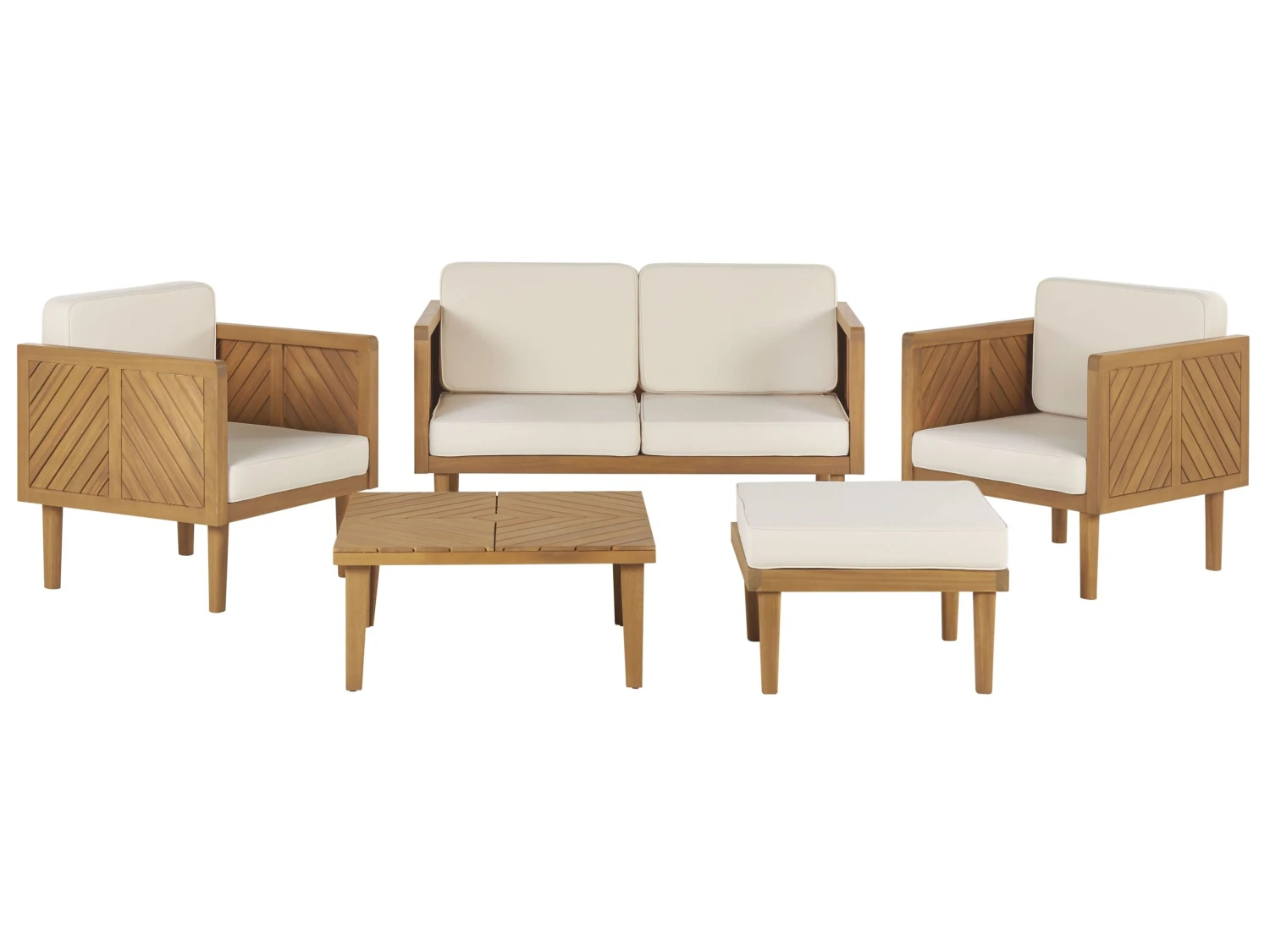 Conjunto De Jardín De 4 Plazas De Acacia Madera Clara/blanco Crema BARATTI 3 Conjunto De Jardín De 4 Plazas De Acacia Madera Clara/blanco Crema BARATTI