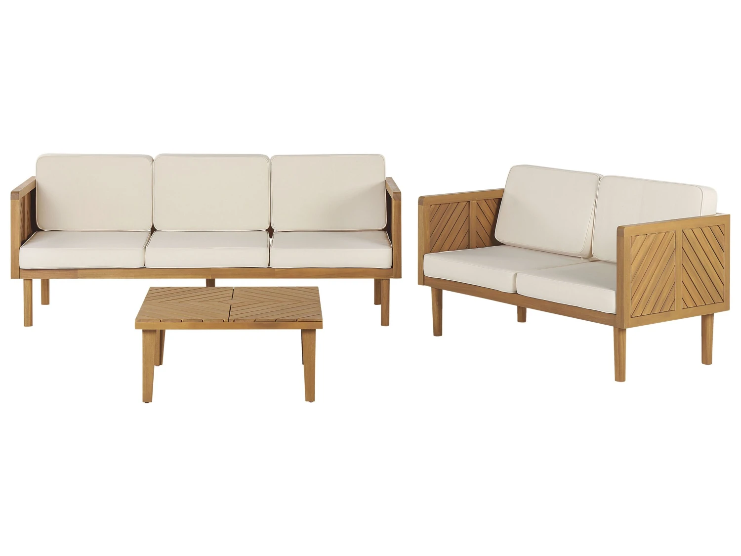 Conjunto De Jardín De 5 Plazas De Acacia Con Mesa De Centro Madera Clara/blanco Crema BARATTI 3 Conjunto De Jardín De 5 Plazas De Acacia Con Mesa De Centro Madera Clara/blanco Crema BARATTI