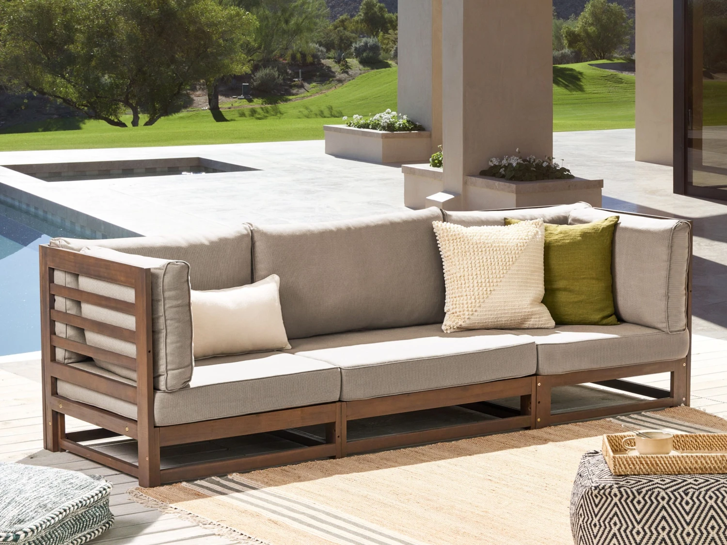 Sofá 3 Plazas De Madera De Acacia Oscura TRANI 4 Sofá 3 Plazas De Madera De Acacia Oscura TRANI - Imagen 2